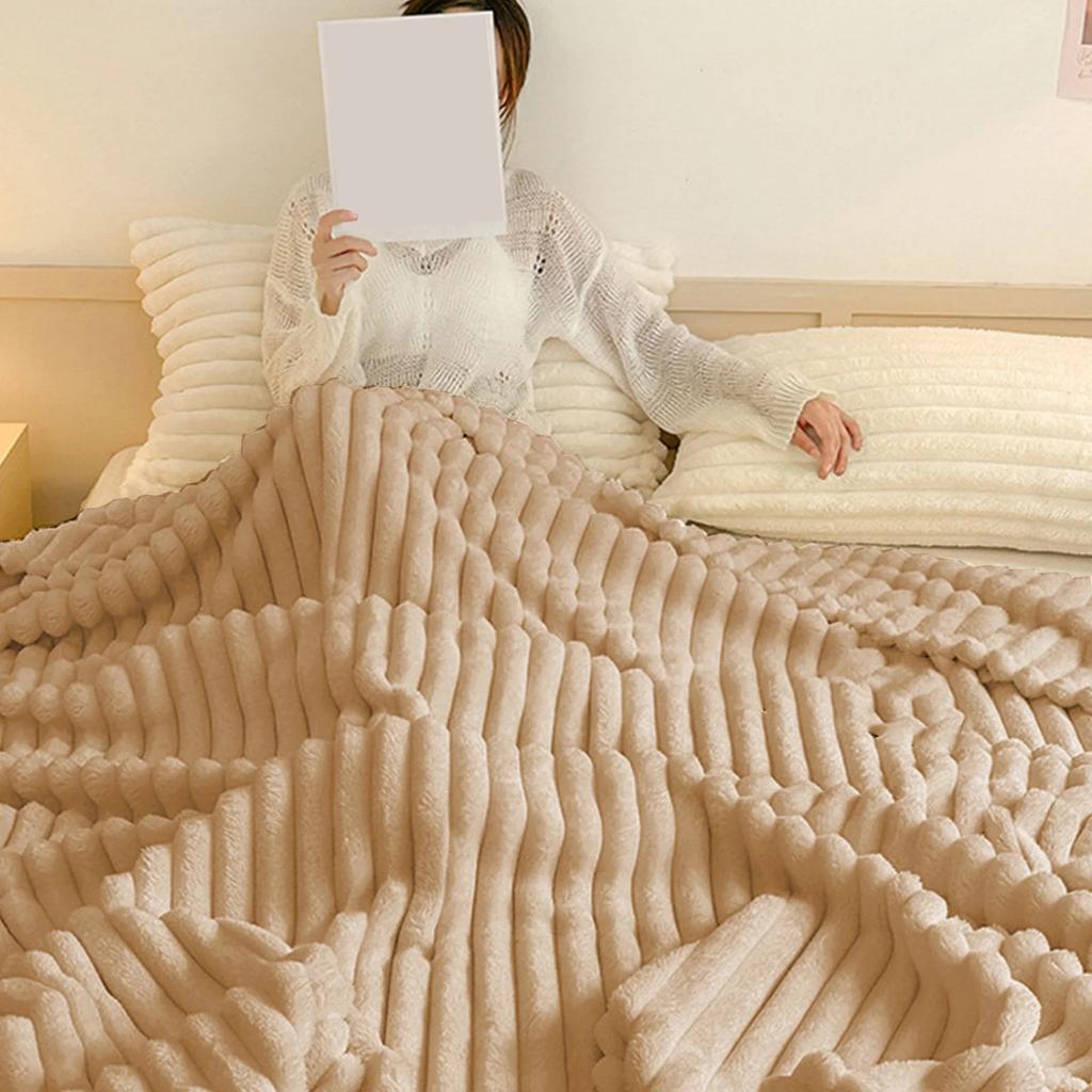 Удобный диванный плед из искусственного кроличьего меха, Легкий, удобный и мягкий кремовый большой плед для кровати, гостиной