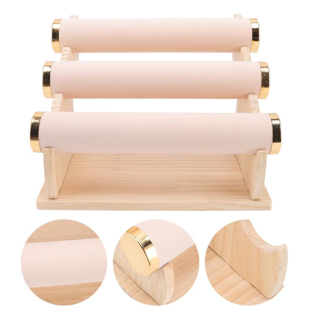 Bracelet Holder 3 Tier Detachable Jewelry Display Stand with Wooden Tray for Watch Home Shop Pink