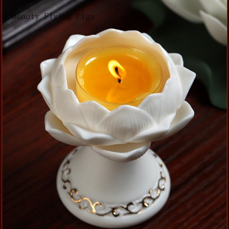 1шт керамический подсвечник в виде лотоса для домашнего использования, основание лампы с буддийским маслом, украшение для дома по фен-шуй