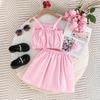 2PCS Girls 3D Flower Beaded Cami Top & Button Skirt Set, Casual Summer Two-Piece Outfit