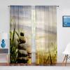 Zen Spa Green Bamboo Black Stone Flower Sheer Curtains for Living Room Bedroom Decorations Window Voiles Tulle Curtain Drapes