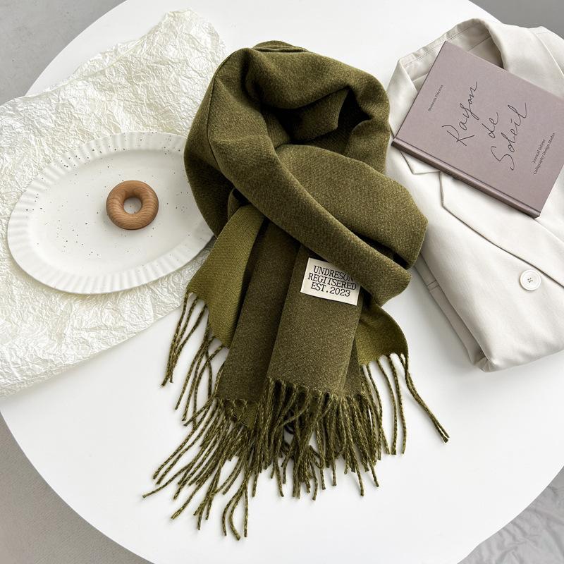 Новый двухсторонний двухцветный искусственный кашемировый однотонный шарф для женщин, зимний теплый шарф-шаль с бахромой для пожилых людей