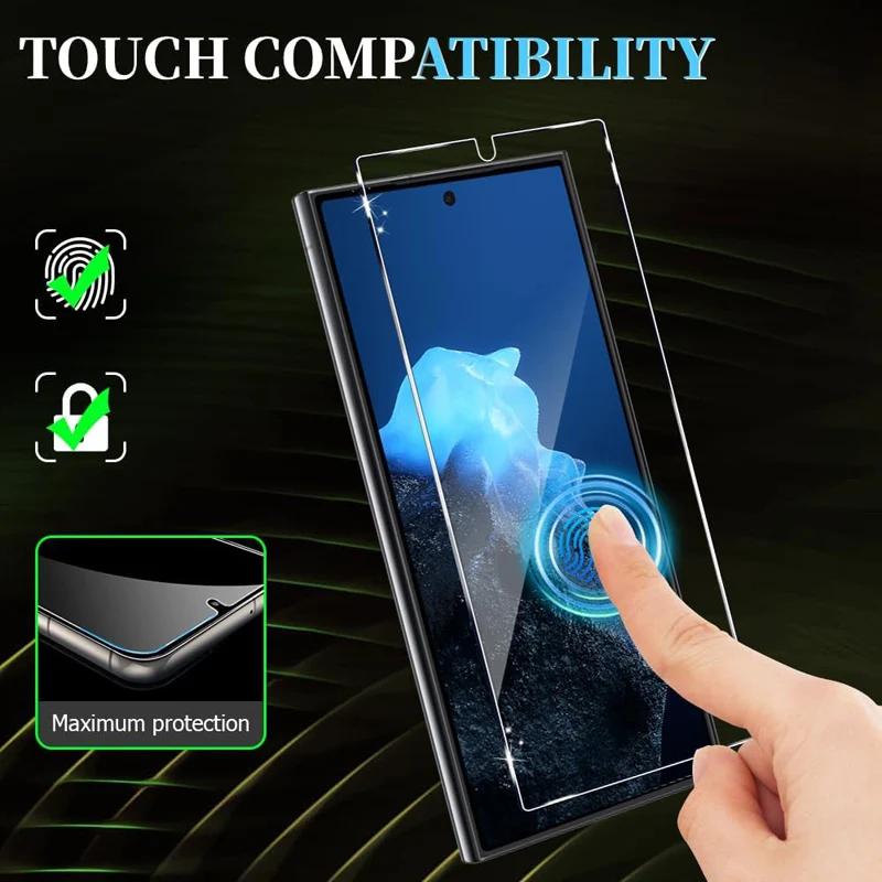 4 шт. Премиальное закаленное стекло для Samsung Galaxy S26 S25 Edge S24 Ultra S23 S22 S21 Plus FE Note20 Защитная пленка для экрана Стекло для разблокировки по отпечатку пальца
