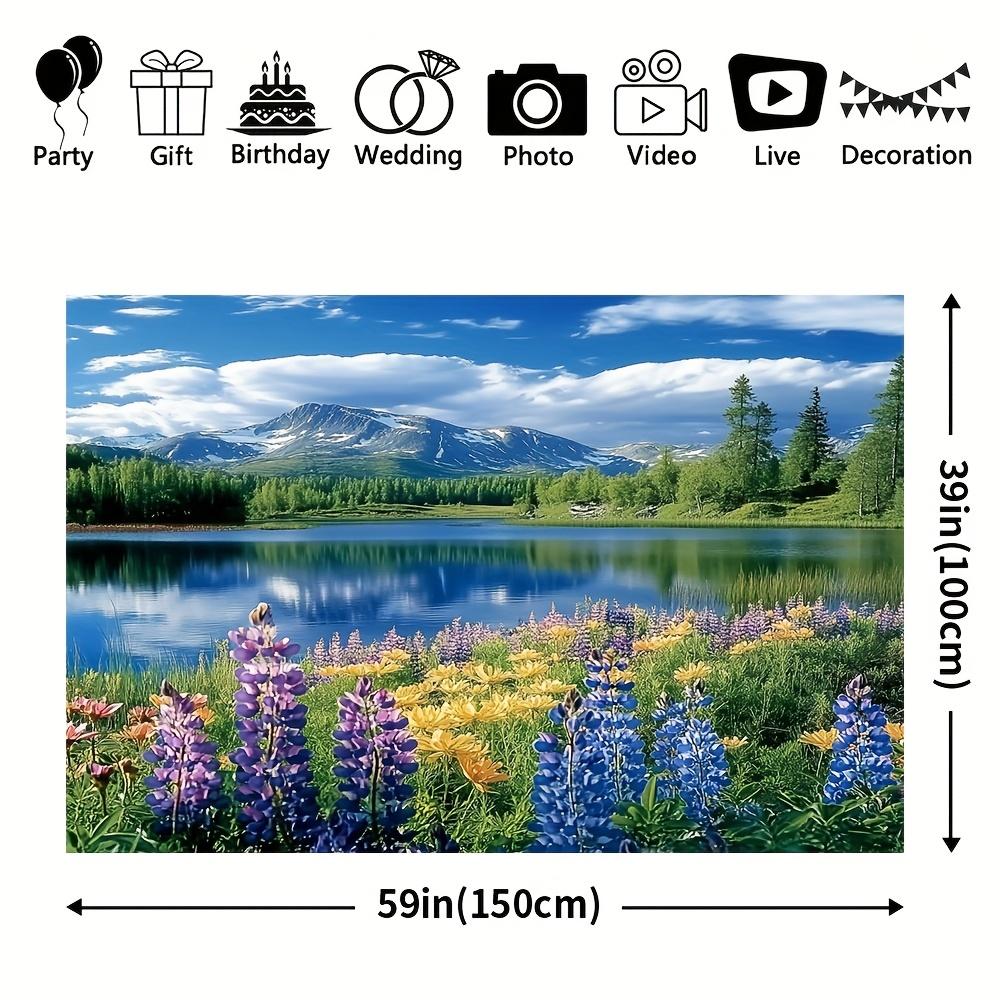 1 piece of vibrant spring forest and lake scenic area polyester fiber photo background - no electricity required