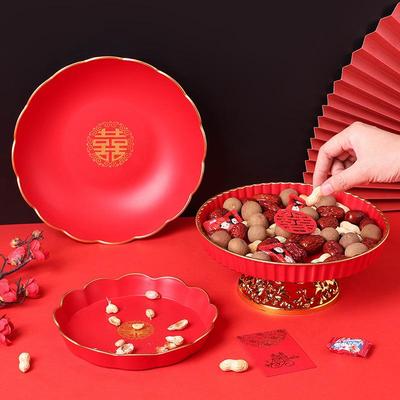 Красный праздничный свадебный поднос для конфет и фруктов для гостиной или журнального столика
