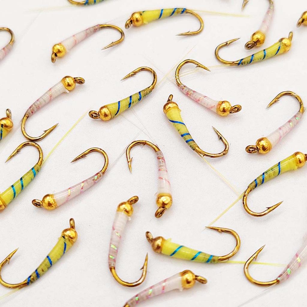 6/10 шт./набор - сухие мушки, наживка для ловли рыбы нахлыстом, нимфа Brasshead, белая и желтая наживка для ловли щуки, форели, лосося, окуня, нахлыстовые мушки - размеры № 10