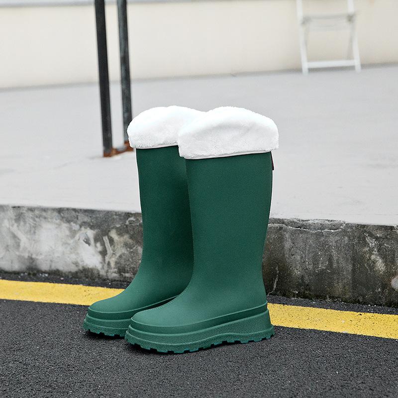 Высокие дождевые туфли женские новые однотонные нескользящие на толстой подошве водные туфли длинные резиновые сапоги модные водные сапоги терморезиновые туфли