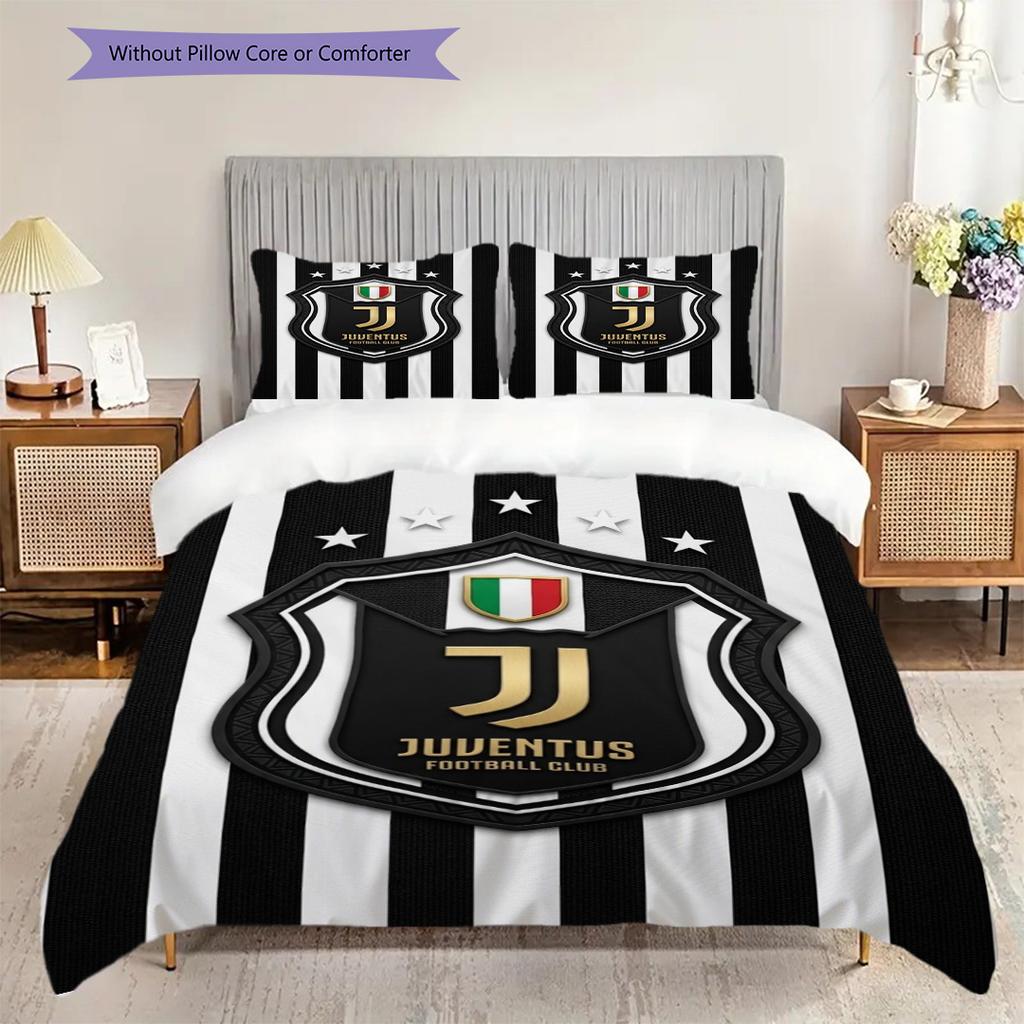Juventus Football Club Emblem Design Three-piece set (1 * duvet cover + 2 * pillowcase, without core) Soft and comfortable Christmas birthday gift