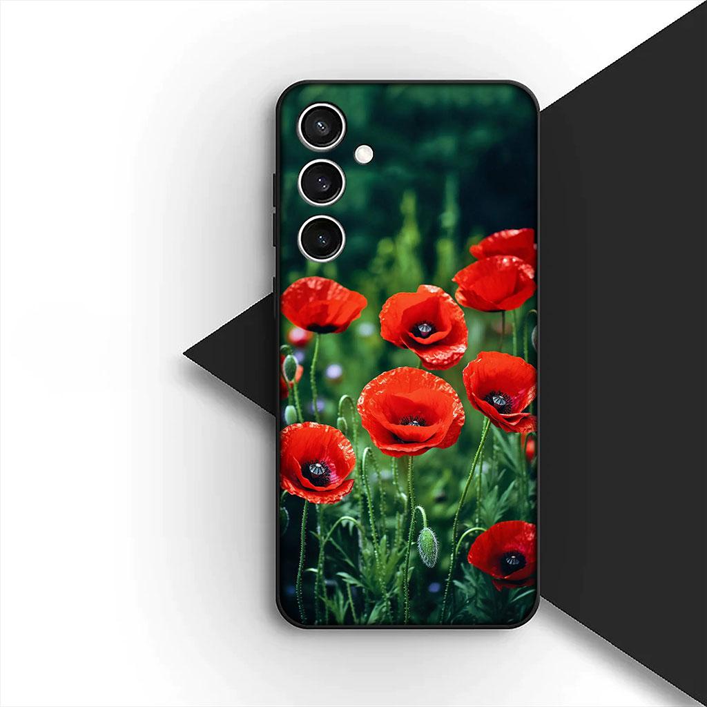 Чехол для телефона для Samsung Galaxy S25 S24 S23 FE Ultra Plus S7 Edge S25+ S23+ A56 5G Funda Корпус Мягкий чехол Цветок мака Цветение Роза