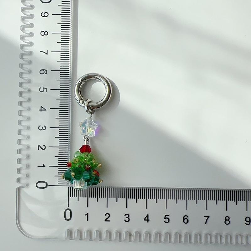 Cute Christmas Mobile Phone Straps Bead Christmas Tree Keychain Lanyard Bag Pendant Decoration Year Gift