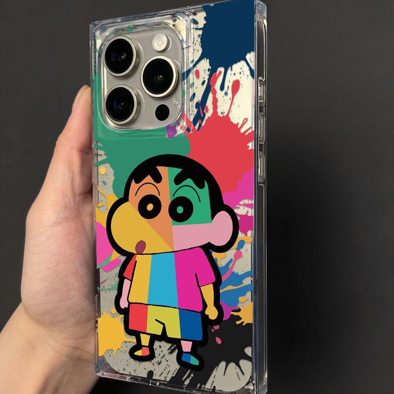 Colorful Graffiti Crayon Shin chan for iPhone 16/15 Pro Phone Case 14 Square 13 Transparent 12 Soft