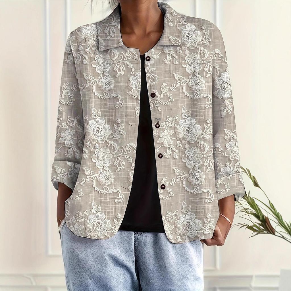 Женская рубашка с длинным рукавом, ретро-принт, 2025 г. - Европейский и американский стиль