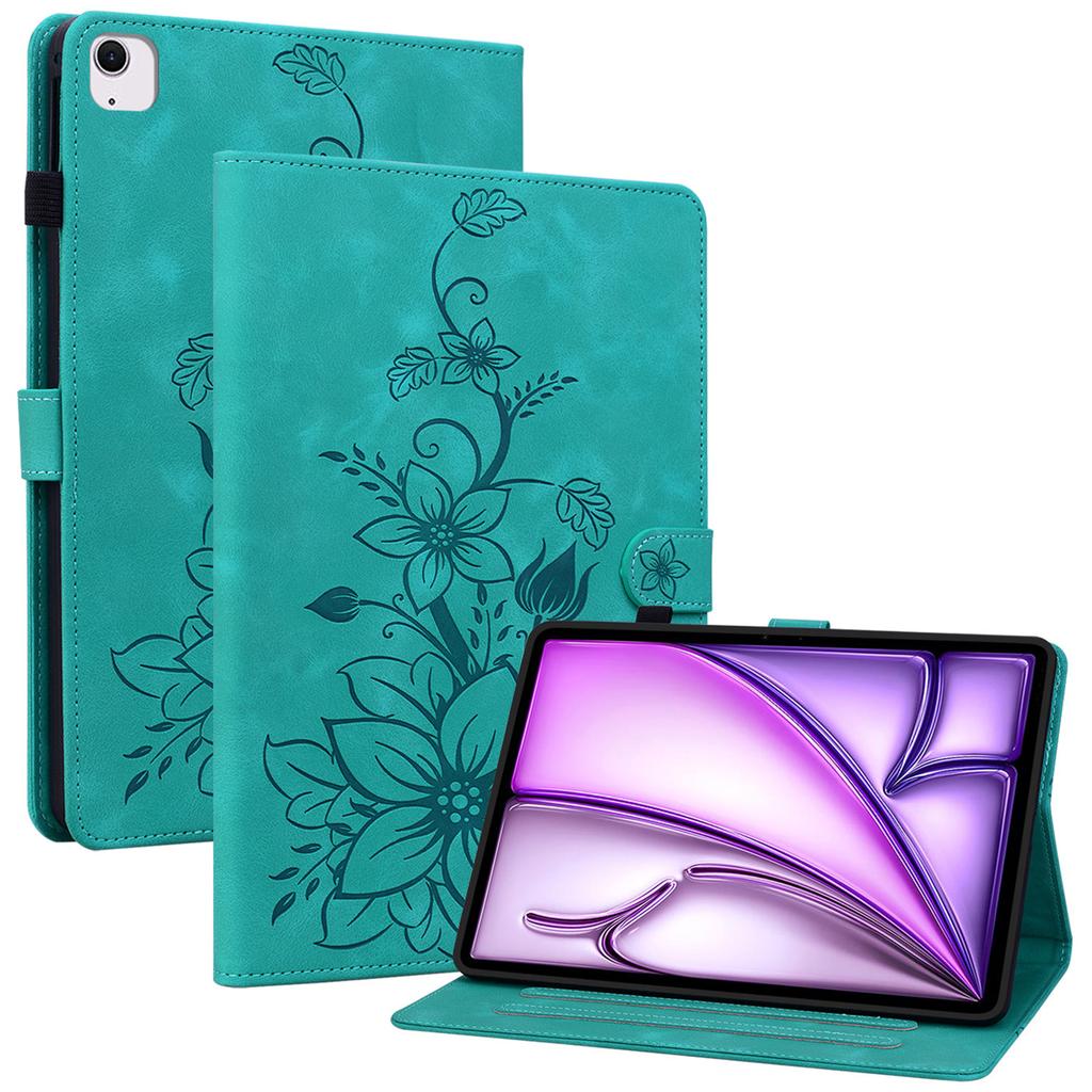 Для iPad Эйр 13 (2025)/(2024) Чехол из ПУ кожи Держатель для карт Подставка Чехол для планшета Дизайн с лилиями