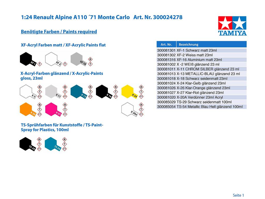TAMIYA Sports Car Series Alpine Renault A110 Monte Carlo 1971 Plastic Model 24278 1/24 No.278