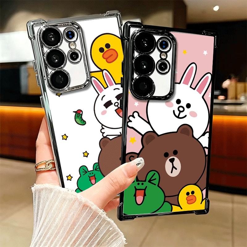 Cartoon Bear B-Browns C-Conys Plating Phone Case For Samsung Galaxy S24 S25 FE S26 Edge S23 Ultra S22 S21 Plus S20 Anti-Fall Air