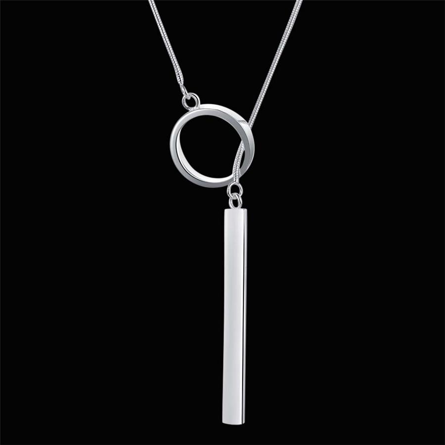 925 Sterling Silver Rectangular Ring Necklace Wedding Charm Jewelry