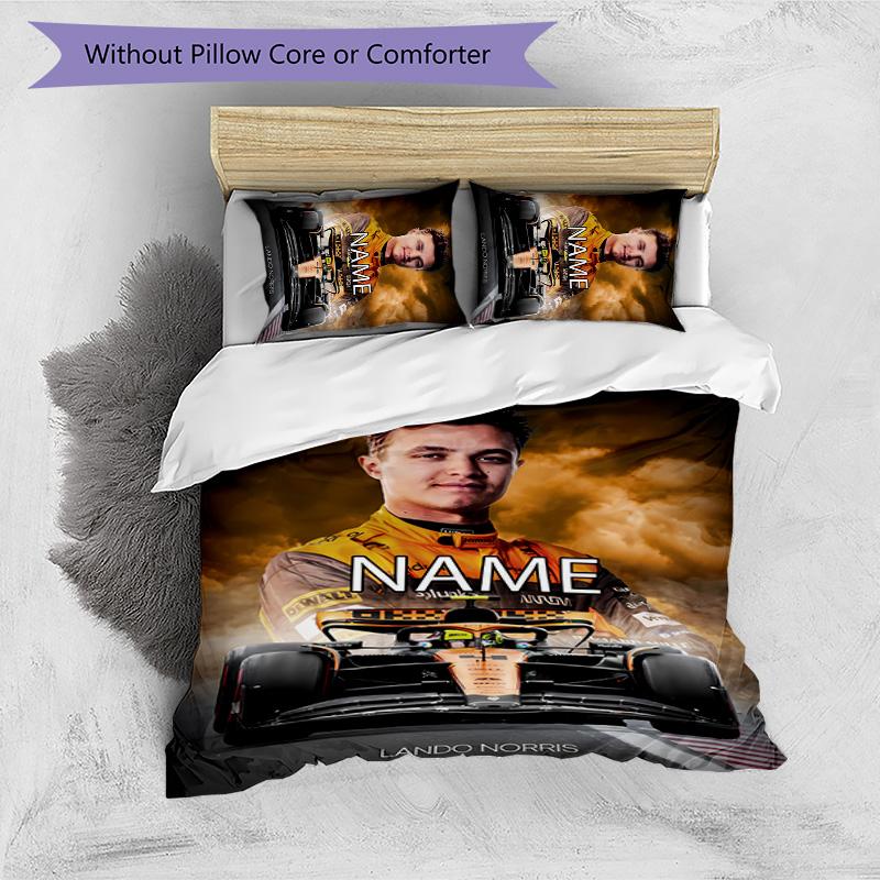 3pcs Landos Norris Racing1 Cover Set - Personalized Name, HD Printed Bedding with 1 Cover and 2 Pillowcases - Perfect for Home Decor, Easy Care