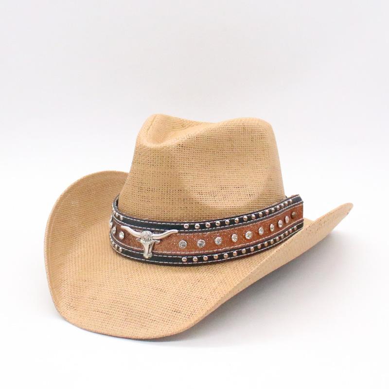 Men's and women's classic outdoor sunshade straw hats are popular, American peach heart hardtop western cowboy straw hats