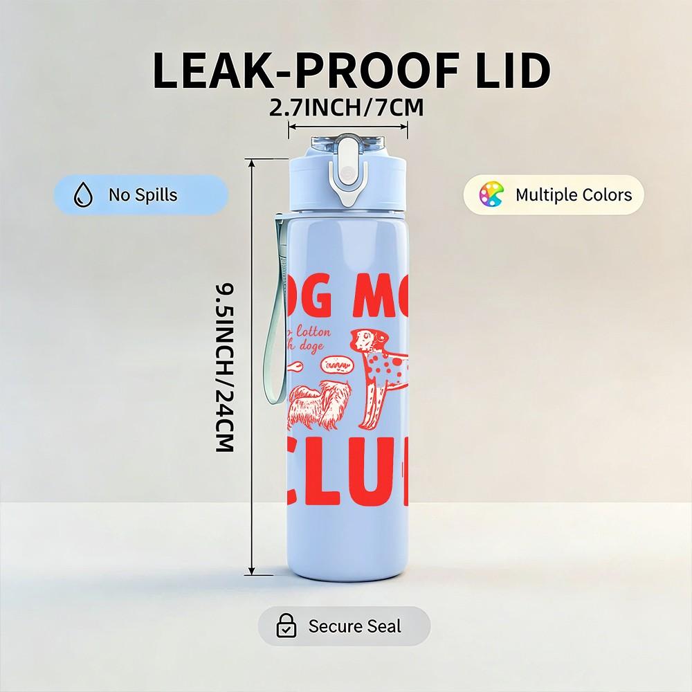 1PC Dog Mom Club Letter Print 750ml Color Plastic Sports Water Bottle Leakproof Flip Straw Lid Suitable for Sports Office Home Use