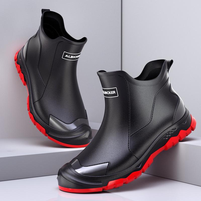 Men's Low Top Waterproof Non-Slip Rubber Rain Boots for Kitchen, Wear-Resistant Chef Shoes, Short Tube Rain Footwear for Car Wash & Takeaway.