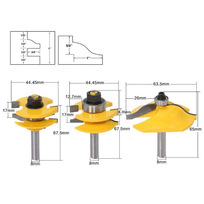 3 шт. 8 мм хвостовик приподнятая панель фреза для двери шкафа набор фрез для деревообработки фрезы по дереву твердосплавные фрезы дверной нож