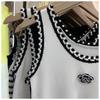 Women Summer Thin Curved Beads Knitted Vest Sleeveless Knit Camisole Tops Female O-Neck Outer Wear Inner Top Tank Rose