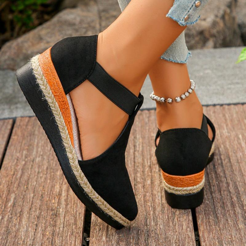 2024 Горячая Распродажа Женская Обувь Закрытый Носок Женские Сандалии Новые Круглые Носки Повседневные Сандалии Женские Высококачественные Твердые Танкетка Одиночные Туфли