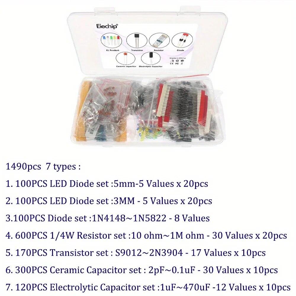 7 типов электролитических конденсаторов, керамический комплект, резистор, светодиодные диоды, комплект транзисторов-diy Ассортимент, наборы электронных компонентов