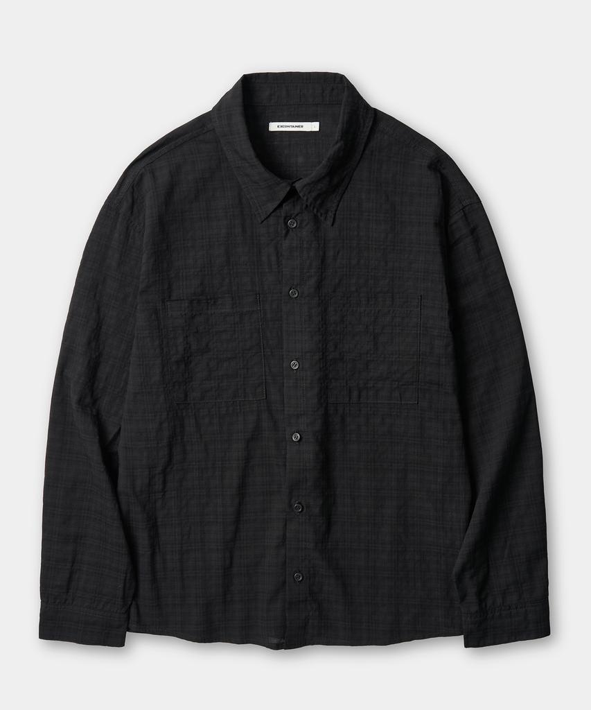 EXCONTAINER [Summer] Muted Check Semi-Crop Shirt (Black)
