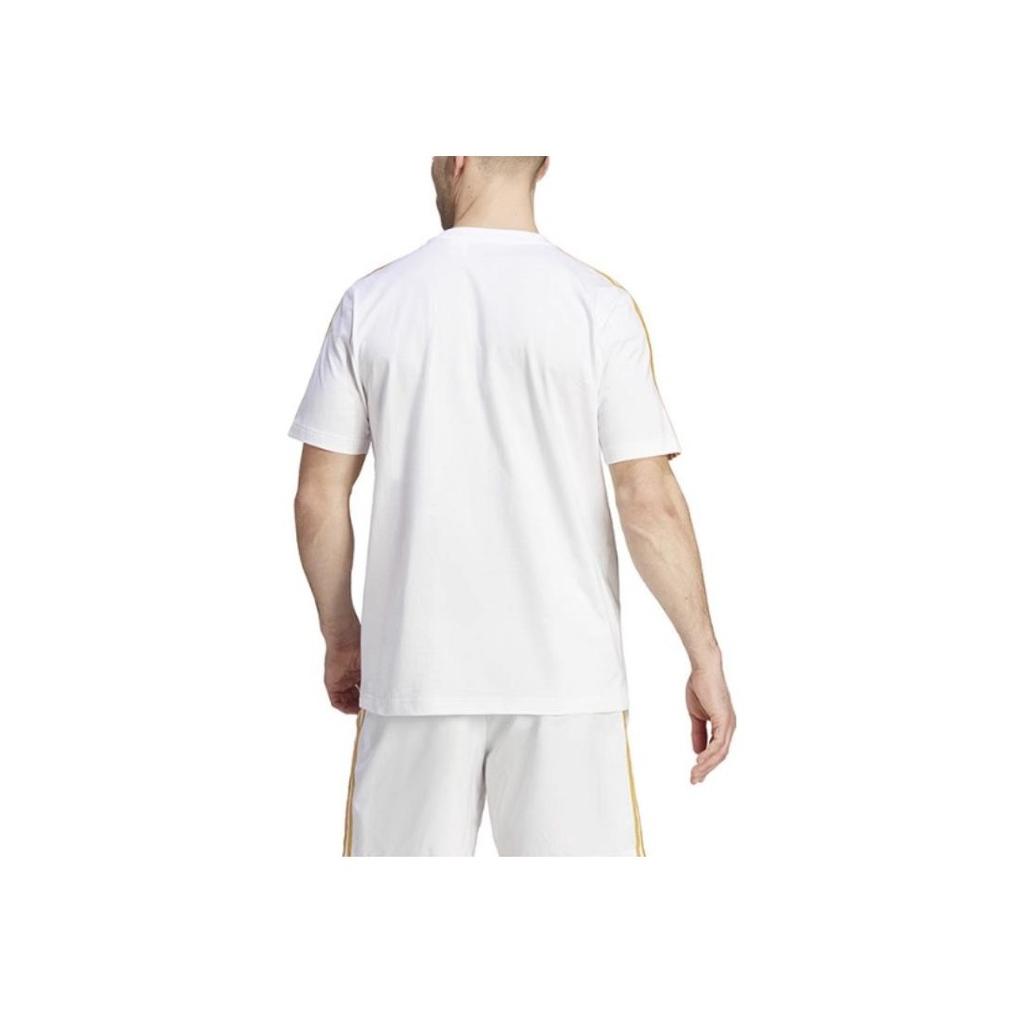 Adidas Полосатый принт круглый вырез короткий рукав ретро футболка мужские топы белый HY0605