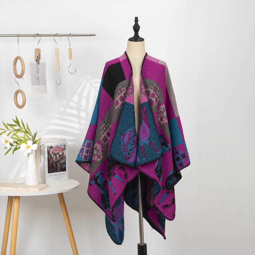 Этнический стиль Принтованная шаль Имитация кашемира Кейп с разрезами Теплый шарф Куртка Ретро Литературный Большая шаль Женская