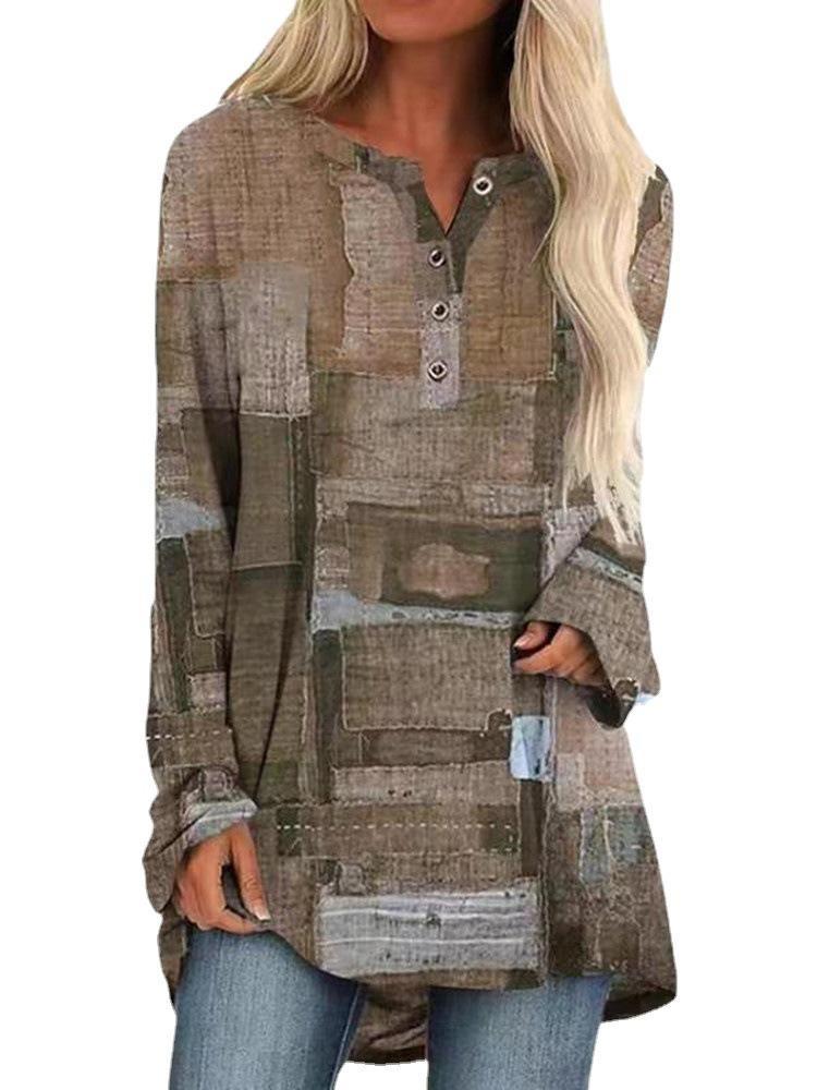 Женская модная повседневная футболка с длинным рукавом большого размера свободного кроя в европейском американском стиле с цифровой печатью