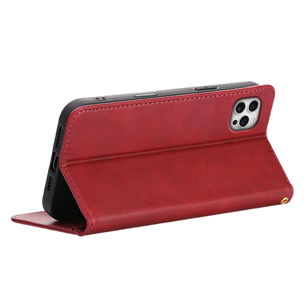 Для iPhone 15 Pro Чехол-кошелек из телячьей кожи с текстурой и скрытой магнитной застежкой