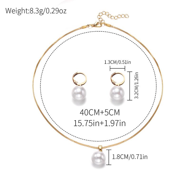 1 SET Zinc Alloy Faux Pearl Jewelry Set For Women, Elegant Necklace & Hoop Earrings Set, Classic Minimalist Jewelry Gift