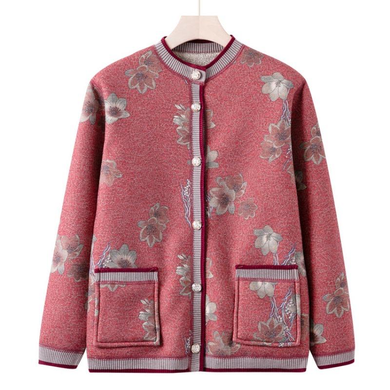 Бабушкин осенний повседневный кардиган флис утолщенный для среднего возраста пожилых людей осенне-зимняя одежда женская одежда для мамы новый вязаный свитер куртка