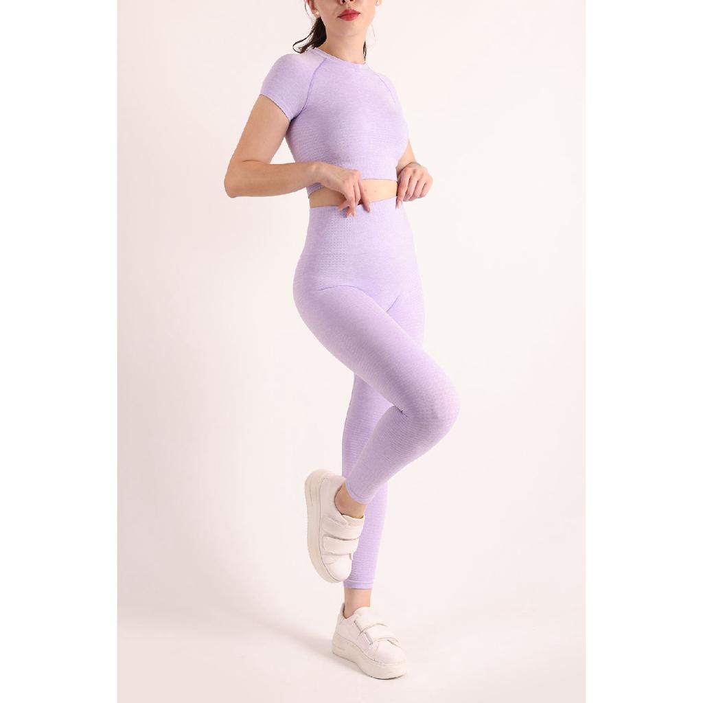 Комплект спортивных колготок меланжевого цвета с короткими рукавами