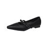 Fashion 2025 New Women's Leather Metal Buckle Sweet Bowtie Pointed Toe Slip-on Mary Jane Pumps Elegant Ladies Square Heeled Shoes