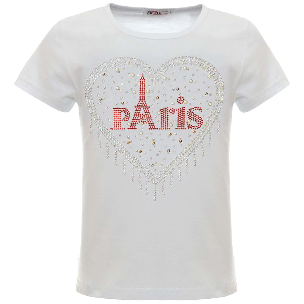 Girls Summer Shirt with Rhinestones In a Heart Motif