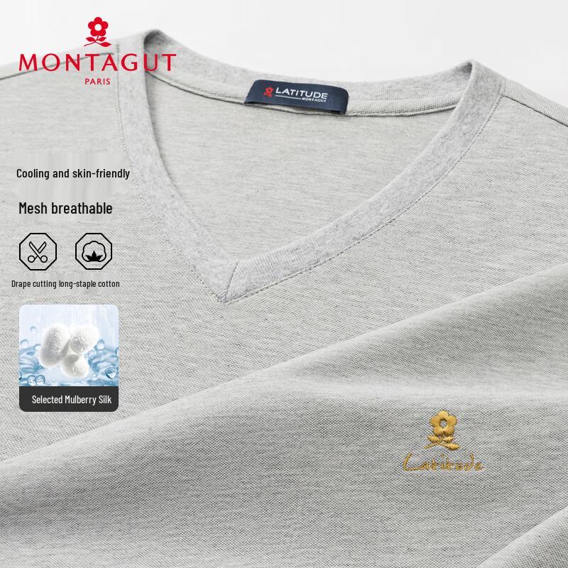 Мужская летняя футболка MONTAGUT с V-образным вырезом, смешанный шелк, короткий рукав
