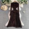 Женское платье Осень Зима Винтажное с отложным воротником Длинное платье-свитер Элегантные платья для офисной леди Шикарные платья для вечеринки Vestidos