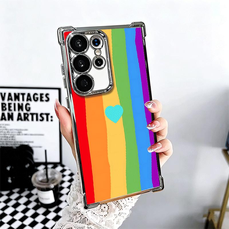 Rainbow Gradient Love Desgin Plating Phone Case For Samsung Galaxy S24 S25 FE S26 Edge S23 Ultra S22 S21 Plus S20 Anti-Fall Aira
