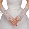 Women' Wedding Lace Gloves Bridal Fingerless Tulle Gloves Crystal Sequins Wrist Cuffs White Hook Finger Gloves