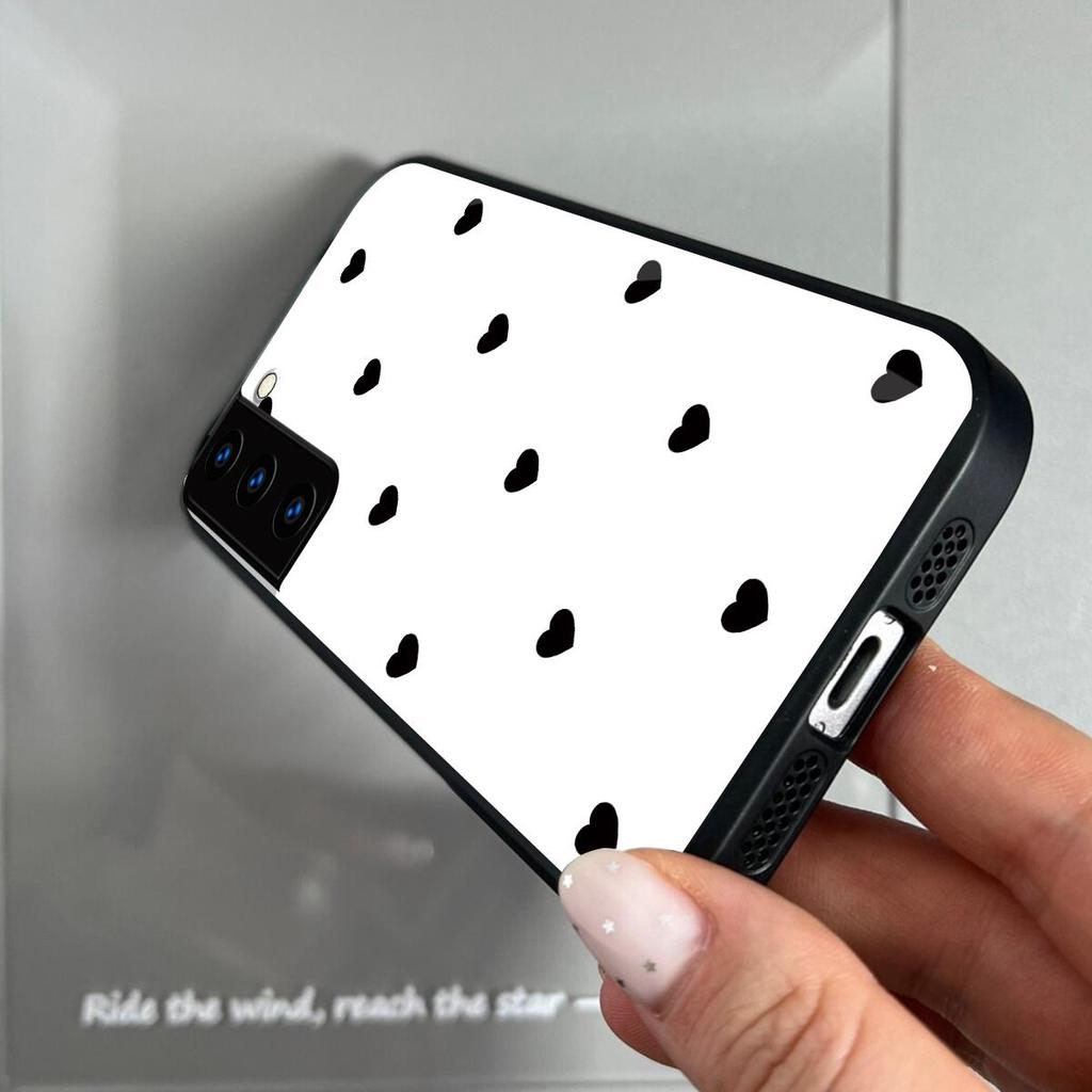 Черный Чехол для Телефона с Рисунком Сердечек для Samsung Galaxy S22+ S22 S21 FE S21+ Акриловая Задняя Панель TPU Бампер Ударопрочный Защитный Чехол, Минималистичный Корейский Стиль
