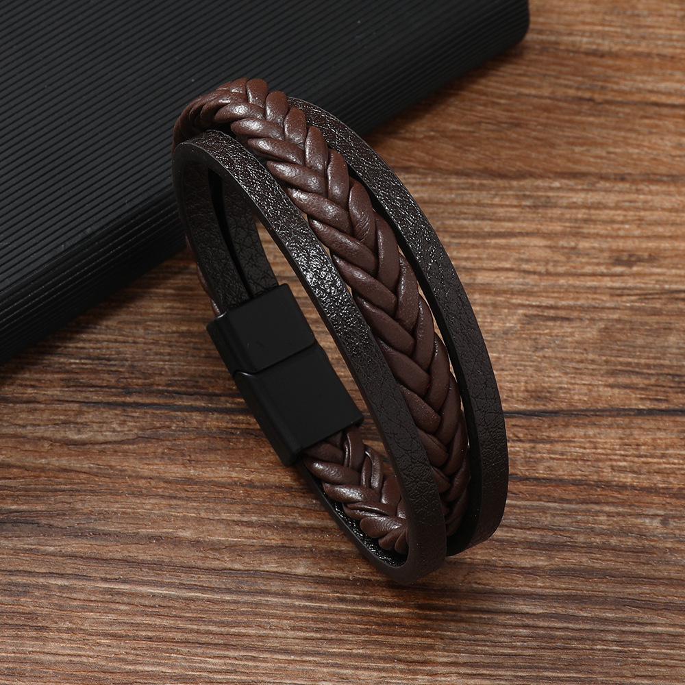 Мужской плетеный браслет из ретро-кожи и шнура с магнитной застежкой - Европейский и американский этнический стиль