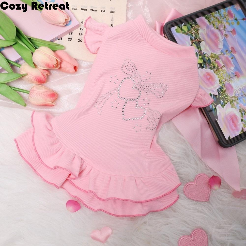 Lotus Leaf Edge Pet Base Dress Soft Comfortable Lover Pattern Pet Princess Dresses Solid Color Dog Skirt Shirts Party