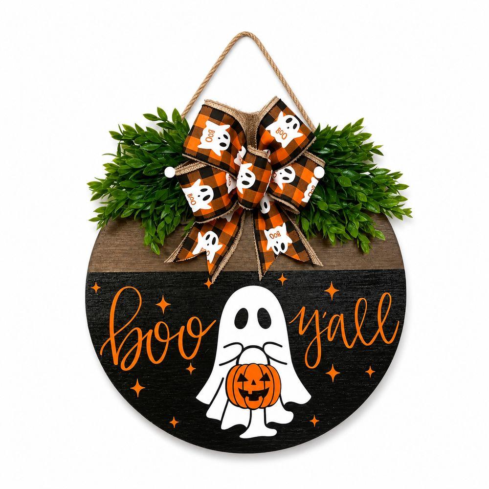 Ghost Welcome Door Hanger Round Door Sign Wreath New Round Doorplate Halloween Festival Decoration