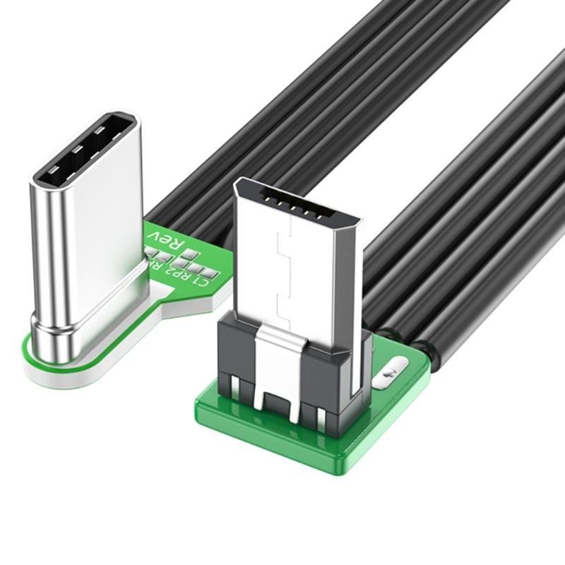 USB Type C на Micro USB 90° Угловой адаптер-кабель Power bank гибкий кабель PD зарядный кабель Micro USB плоский силиконовый кабель