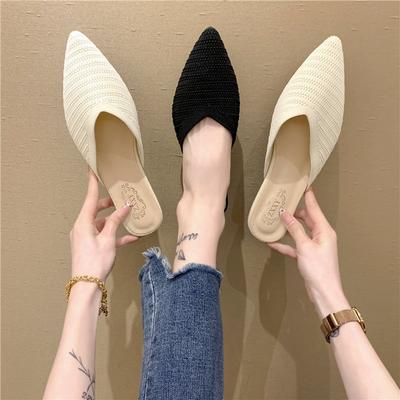 Баотоу сандалии на низком каблуке женские 2025 весна новая летающая тканая универсальная плоская подошва ленивые туфли с острым носком мюли полушлепанцы