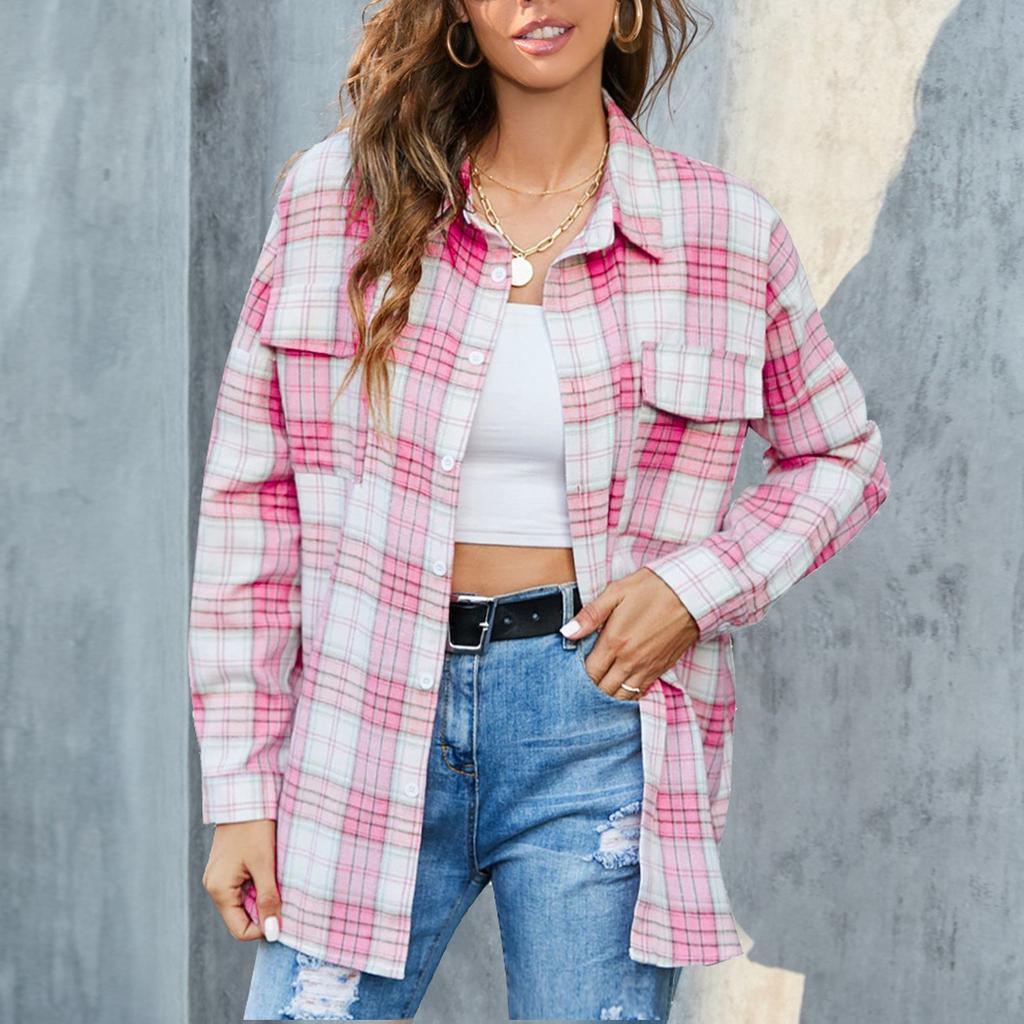 Женская повседневная рубашка на пуговицах, свободная рубашка с длинными рукавами и карманами