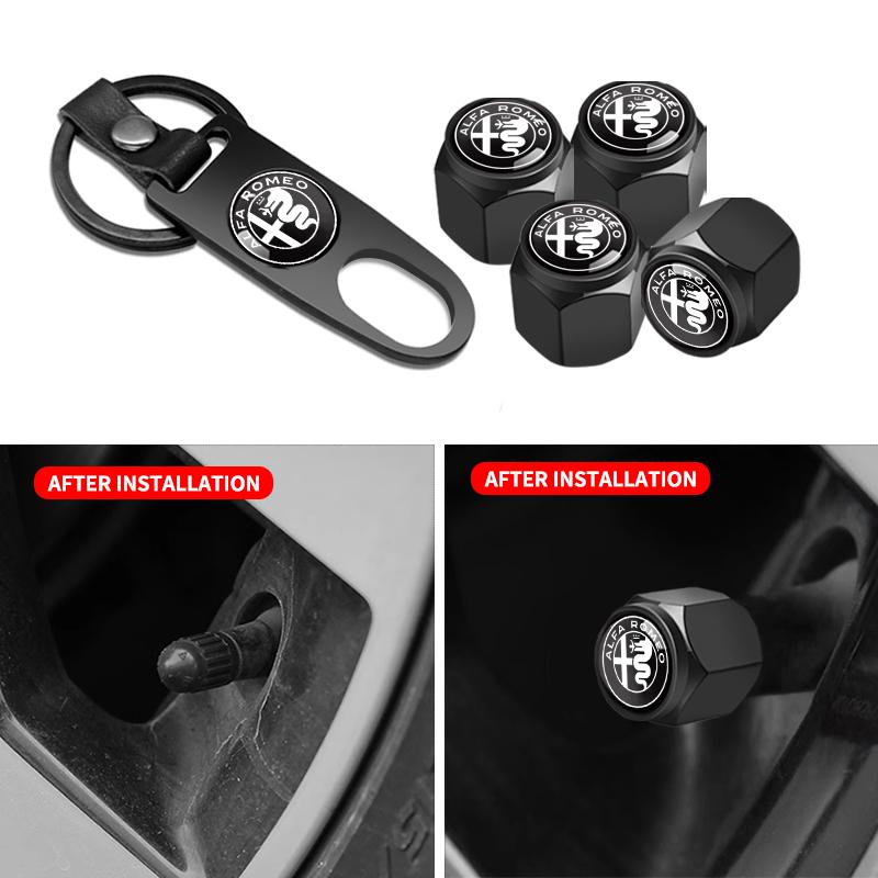 Car Accessories Metal Wheel Tire Valve Caps With Wrench Keychain For Alfa Romeo Giulietta GT 159 147 156 Brera Giulia Stelvio
